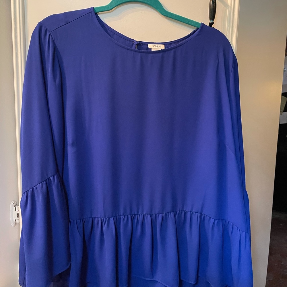 Dressy JCREW blouse. Bell sleeves. Cobalt blue